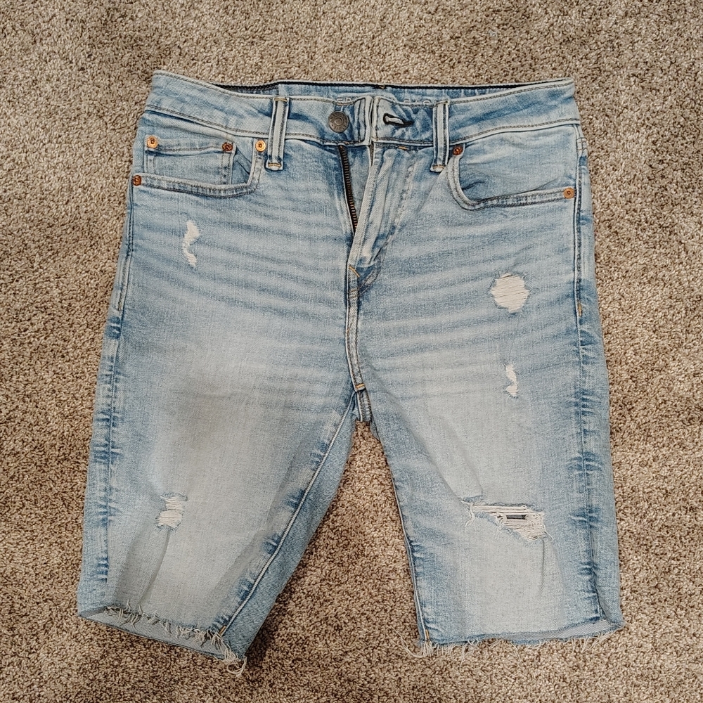 Distressed Light Blue American Eagle Denim Shorts